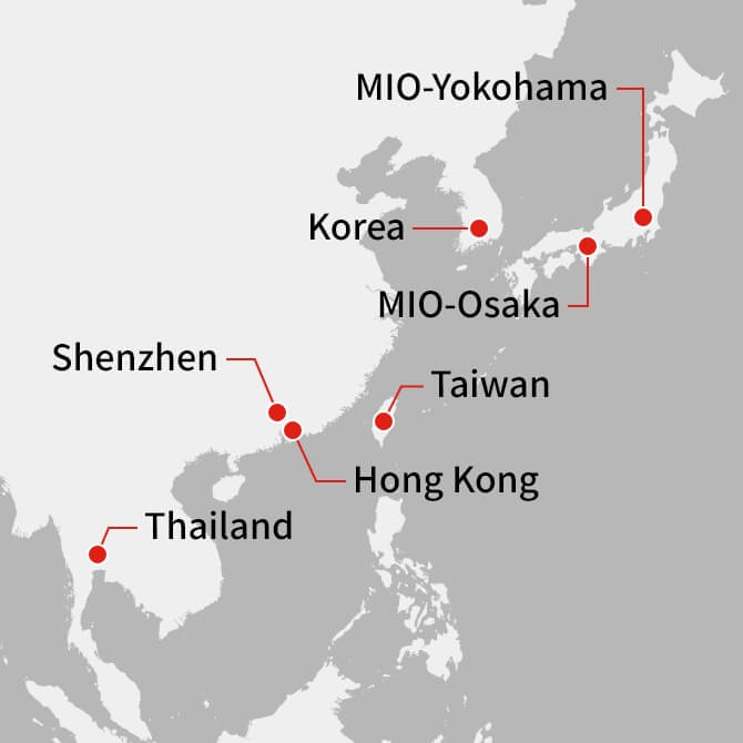 深圳、香港、タイ、韓国、台湾、ミオ横浜、ミオ大阪